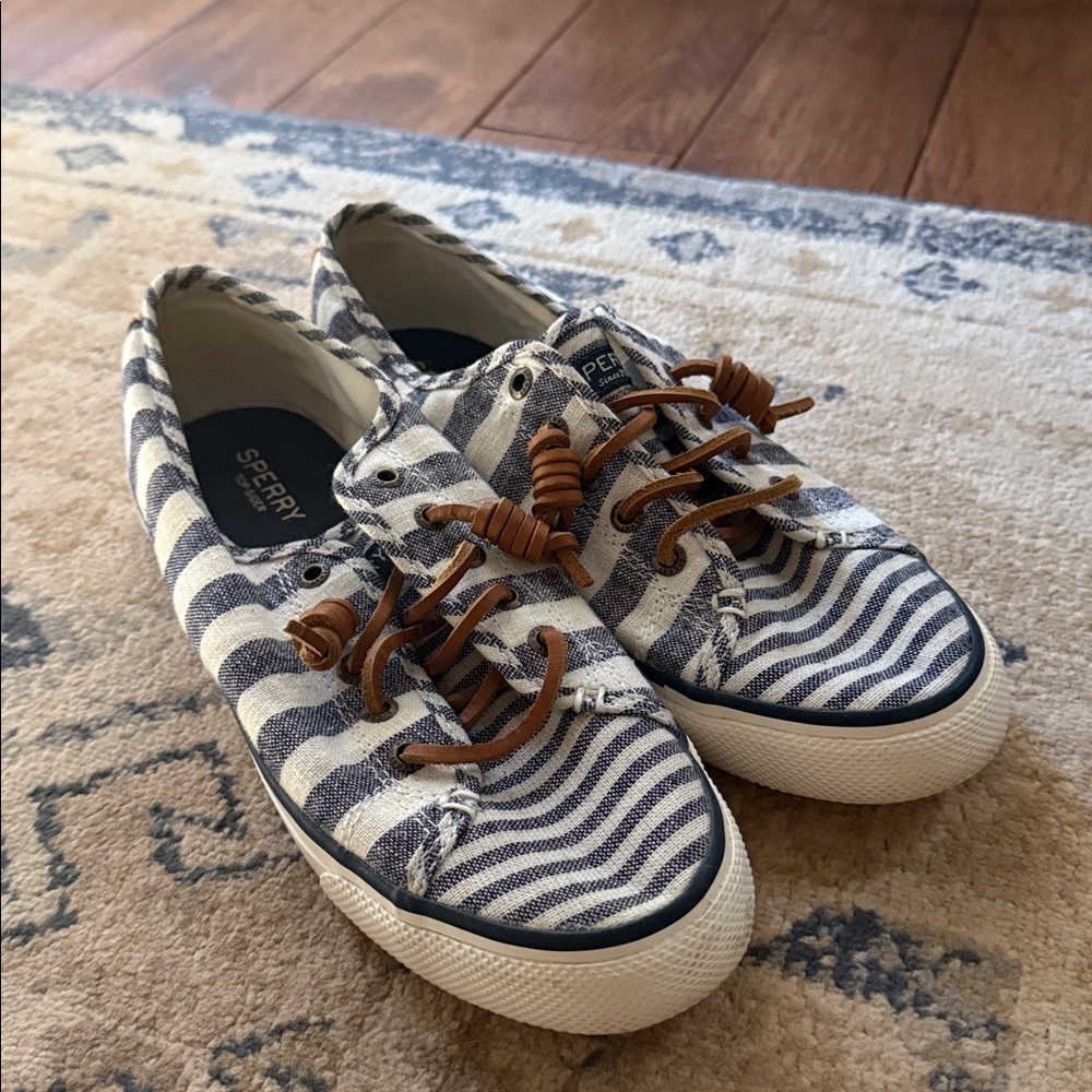 Sperry Navy and White Striped Sneakers